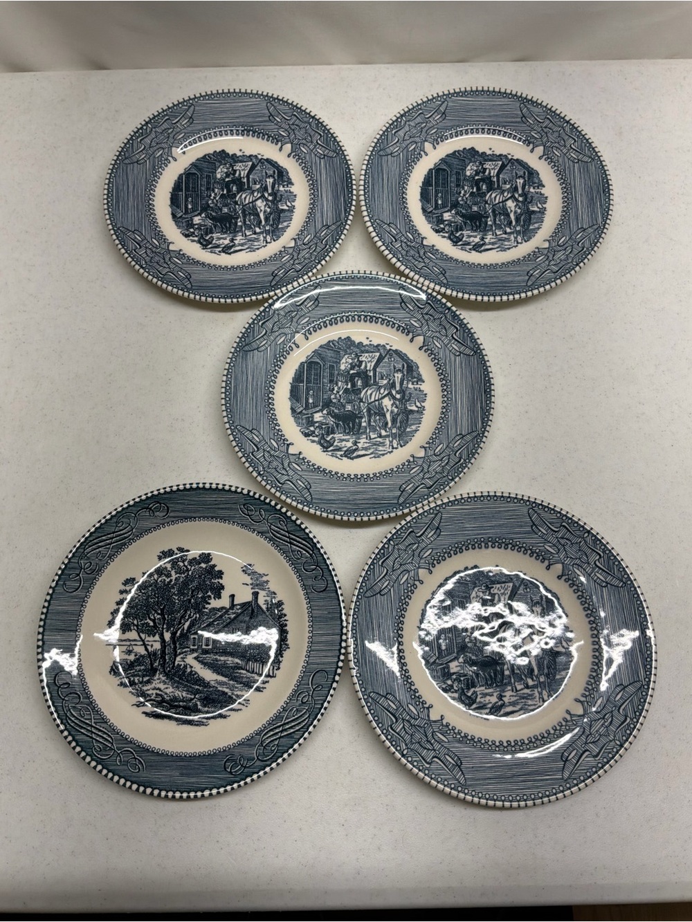 Blue Transferware Salad Plates - Set of 5